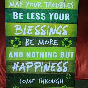 Green IRISH PRAYER Inspirational ST PATRICKS DAY Wall Decor Sign EUC 12x8